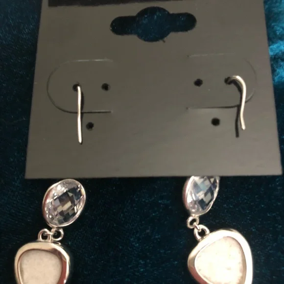 Titanium Druzy Agate & Quartz Sterling Silver French Hook Earrings - Picture 5 of 5